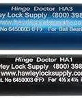 HA1 And HA3 Hinge Repair Tool Set For Commercial Doors USA Made Includes Instructions Fits Four And A Half By Four And A Half And Five By Five Hinges Two Go To Tools For Easy Door Alignment, featuring blue and black tools labeled for specific hinge sizes.