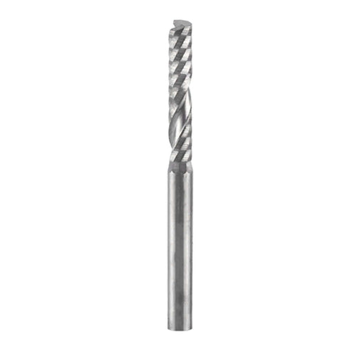 End mill bit, 1/8-inch shank, tungsten carbide, single-flute CNC router milling bit.