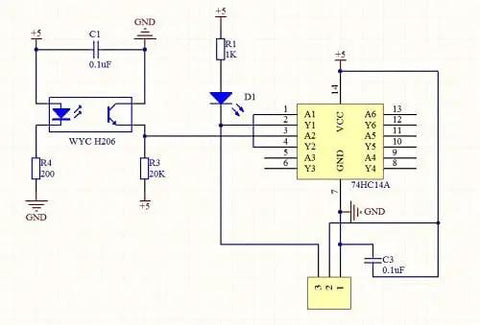 Circuit schematic for Infrared Slotted Optocoupler Sensor Module For Arduino Dope Speed Measuring Photo Interrupter 3.3V To 5V