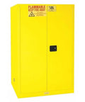 Daily Grind Ready 90 Gallon Hazardous Materials Storage Cabinet Featuring Double Manual Doors And Two Heavy Duty Shelves Powder Coated Yellow for chemical storage.