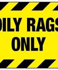 Heavy Duty Metal Caution Sign 8x12 Inches For Indoor And Outdoor Use Fire Hazard Warning Plaque For Warehouse Factory Auto Shop Garage Wall Mount Fence Gate Yard Decor Weather Resistant And Rustproof with 'Oily Rags Only' text