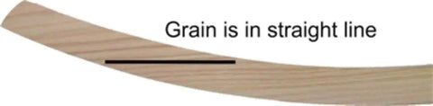 Close-up of steam bent solid red oak wood grain showing straight line pattern, illustrating quality for rocker runners.