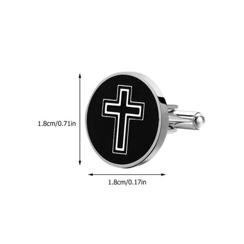 Cross Cufflinks For Men Stainless Steel 2 Pairs Decorative Shirt Fasteners with black polished metal cross design
