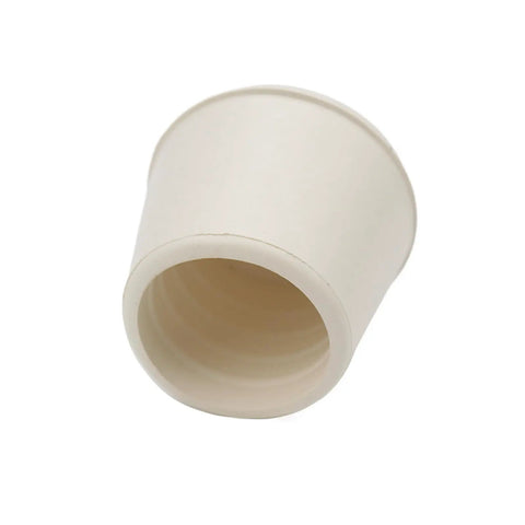 Built Tough White One Inch Round Chair Leg Caps Soft Rubber Floor Savers Anti Slip Furniture Pads showing inner bore detail.