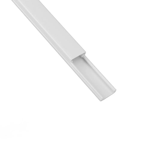Super Slick Peel And Stick Cable Raceway Cover For TV And Office Walls, white plastic channel for cord management.