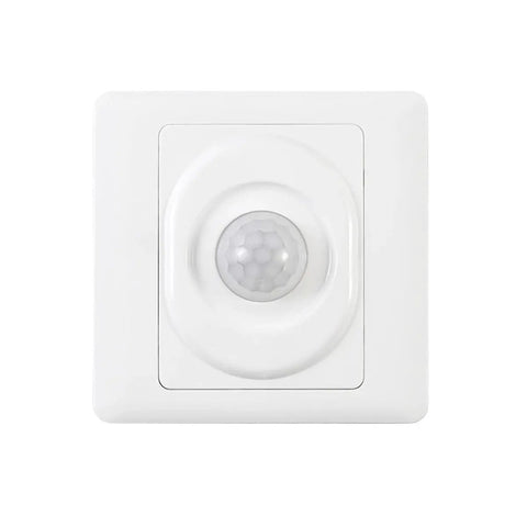 AC Powered LED PIR Motion Sensor Switch 220V To 240V Recessed Infrared Wall Mount With Auto Time Delay Adjustable Sensitivity Smart Presence Detector For Home And Office Lighting, white wall plate