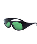 Solid Defense Laser Safety Glasses Shield Eyes Against 630 To 660Nm Red And 800 To 1100Nm Near Infrared Rays showing black frame and green lenses.