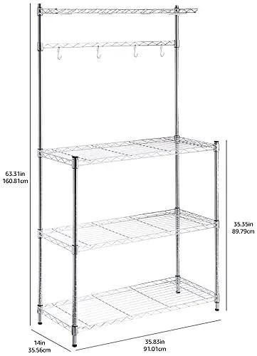Built Like A Tank Three Tier Baker Rack With Heavy Duty Chrome Steel And Smooth Wood Shelves To Seriously Level Up Your Kitchen Storage Flex While Stowing Cookware Pantry Essentials Plus Handy Hanging Rail And S Hooks