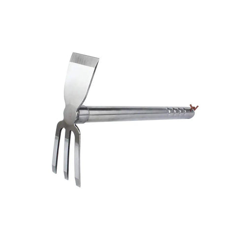 Stainless Steel Garden Hoe Rake Dual Head 15 Inch Heavy Duty One Hand Use Weeder And Cultivator 3 Prong Multipurpose Tool