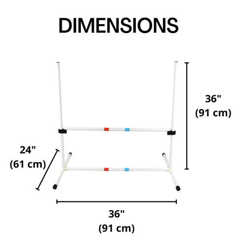 Adjustable Dog Agility Bar Jump For Indoor Outdoor Training, 36 Inch Wide Hurdle With Sturdy Stand showing dimensions
