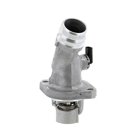 Premium Engine Coolant Thermostat Replacement For Hyundai Elantra Kona Veloster GT close-up view of aluminum thermostat with housing.