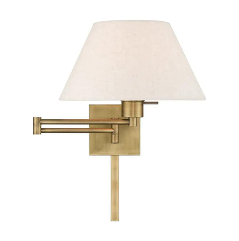 25-Inch One Light Swing Arm Wall Lamp In Brushed Nickel Finish With Oatmeal Fabric Shade, Perfect For Bedside, Reading Nook, Home Office