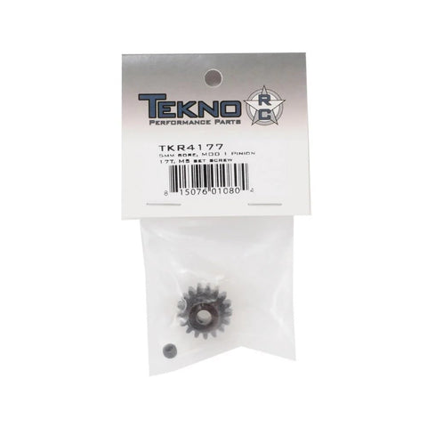 17T M5 Pinion Gear MOD1 5mm Bore With Set Screw in packaging for RC cars.