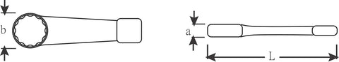 Diagram of Heavy Duty Striking Face Ring Spanner Wrench, 60 Mm, 270 Mm Length, Hardened Special Steel With Matte Grey Finish, Hammer Ready.