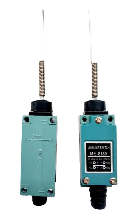 Silver Contact Limit Switch ME-8169 Cat Whisker Flexible Coil Spring Momentary 1NC 1NO 2 Pack front and back view