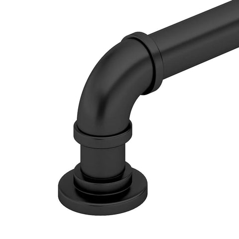 Steampunk Vintage Round Cabinet And Drawer Pull Handle In Matte Black Finish; close-up of curved end detail