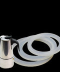 Silicone Sealing Rings Set For Coffee Makers Five Pack Gasket Seals next to silver coffee pot