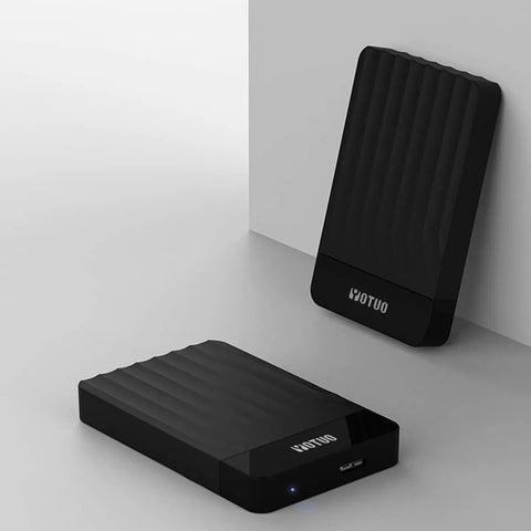 Black Portable External Hard Drive 1TB USB 3.0 USB-C Storage Expansion For PC Mac Desktop Laptop PS4 Xbox, angled view.