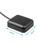 All Weather Waterproof Active GPS Antenna With SMA Male Connector For Car Stereo Head Unit Navigation System Truck Marine Boat GPS Tracker Real Time Tracking Magnetic Or Adhesive Mount 3 Meter Cable, black rectangular unit with 46mm by 38mm size.