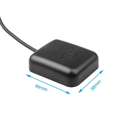 All Weather Waterproof Active GPS Antenna With SMA Male Connector For Car Stereo Head Unit Navigation System Truck Marine Boat GPS Tracker Real Time Tracking Magnetic Or Adhesive Mount 3 Meter Cable, black rectangular unit with 46mm by 38mm size.