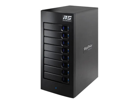 Straight Fire 8 Bay Thunderbolt 3 Hardware Raid Enclosure shown from the side, featuring eight bays and dual Type C ports.