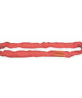 Heavy Duty Eight Foot Red Polyester Round Sling Endless Loop Rated For Thirteen Thousand Two Hundred Pounds Vertical on white background.