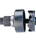 Side view of Slug Out One Half Inch Stainless Steel Knockout Punch Set Two Piece One Inch Long Heavy Duty Metal Kit for Electrical Boxes
