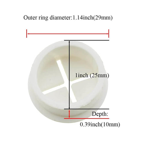 Diagram of 4 Pack White Flexible Rubber Desk Grommets 1 Inch Hole Covers For Cable Management, showing dimensions and cross-section view.