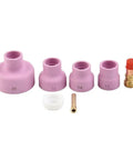 Top Tier 7 Piece Tig Welding Torch Accessory Kit with stubby gas lens adapters and ceramic cups for WP17 WP18 WP26.