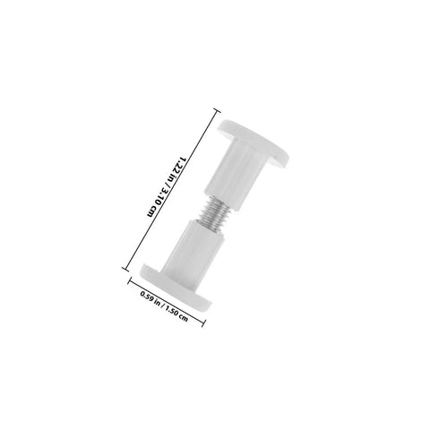50 White Wood Panel Fasteners And Connector Bolts Kit For Cabinet And Tabletop Assembly, DIY Friendly Furniture Hardware dimensions shown