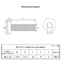 Measurement diagram for Black M6 1.0 X 25mm Hex Socket Cap Screws, Fully Threaded, 304 Stainless Steel, Flat Head, 4mm Allen Drive, 20 Pack