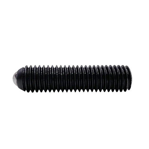 Top Drawer M3x4mm Ball Plunger Grub Screws Heavy Duty Alloy Steel Hex Socket Springs For Precision Locking And Indexing Durable 20 Piece Assortment Built Dang Tough For Any Workshop Rig Or Gearbox Setup, close-up of a black alloy steel grub screw.