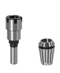 Solid High Carbon Steel Shank Rod Extension For ER Router Bits Engraving Milling Machine 8mm 1/4 And 1/2 Inch Collet Adapter Kit showing a steel collet and shank.