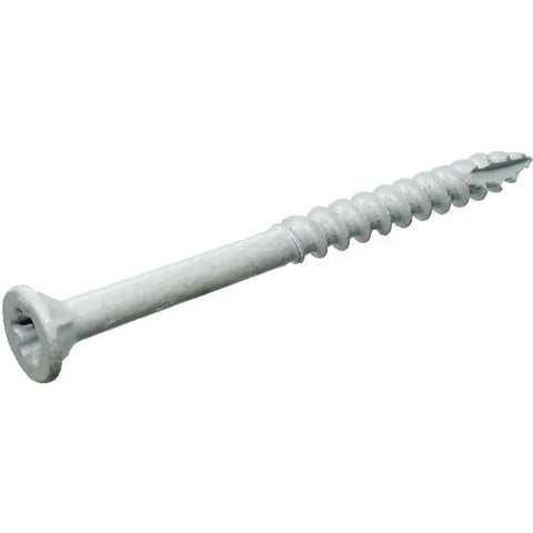 PrimeGuard Plus Premium Deck Screws For Outdoor DIY Projects With Bugle Head T25 Star Drive Coarse Thread Wood Screws 8 By 2.5 Inch 1 Lb Box White Exterior Grade For Treated Lumber close-up