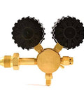 Uniweld RHP400 nitrogen regulator with brass body, dual black gauge knobs, CGA580 inlet, 1/4-in male flare outlet