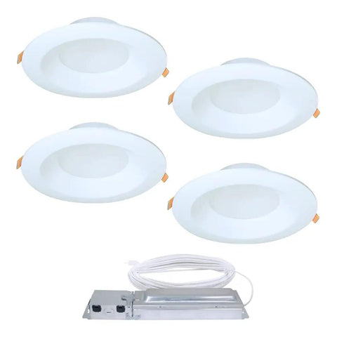 4-pack of 6 Inch QuickLink Canless LED Downlights With Selectable CCT 2700K 3000K 3500K 4000K 5000K White Includes Driver And Cable