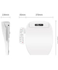 Real Deal Smart Toilet Seat Cover With Automatic Warm Wash And Self Cleaning Bidet Lid, top view with remote and dimensions.