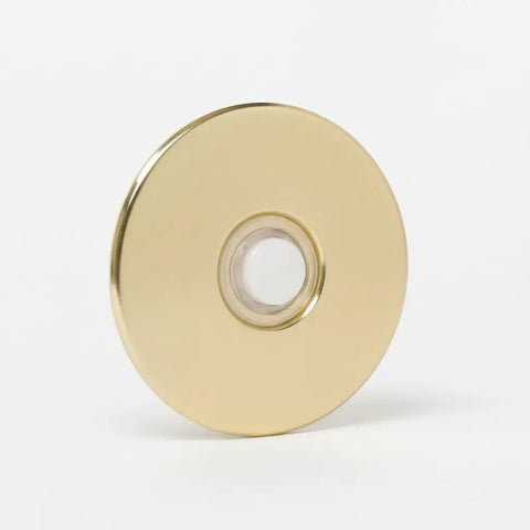 Lit Stucco Pushbutton Doorbell Button With Gold Rim Pearl Button 5/8 Inch Diameter And 2-1/2 Inch Gold Anodized Aluminum Plate