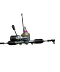 Electric Assist Power Steering Rack And Pinion Built Tough For Slick Handling, front view with electric motor and tie rods.