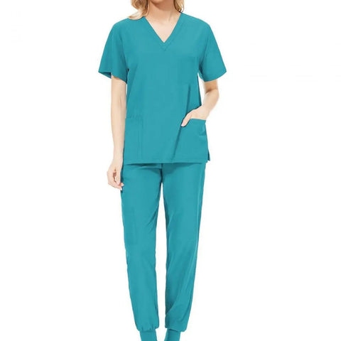 Soft Blue Nurse Scrub Set For Work All Day Comfort Easy Clean Uniform Top And Jogger Pants Machine Washable Scrubs Women Large