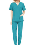 Nurse And Spa Uniform Scrub Set With Top And Jogging Pants, Machine Washable Workwear For Clinics And Beauty Pros, Blue, XXL, Easy Care, Comfy All Day Fit, front view
