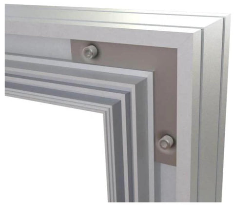 Close-up view of Quadro 4088 Sliding Interior Door Kit frame with black matte frosted glass, solid MDF core, and pocket hardware system included.