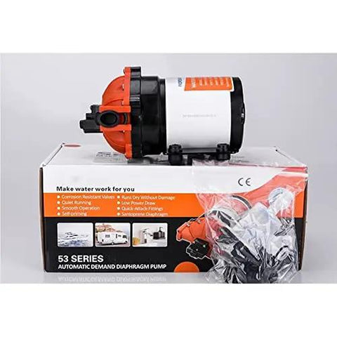 High Flow Submersible Sump Pump With 24V DC Power Runs Smooth For Fresh Water Transfer And Home Farming Tasks Featuring Run Dry Capability and built tough with orange-black casing.