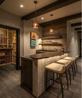 Badass Mahogany Reactive Wood Stain For Knockout Deep Warm Brown Tannin Activated Finish used on bar countertop in a rustic setting.
