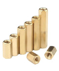 Brass M6 hollow hex standoffs with through holes, 5 pcs for PCB mounting