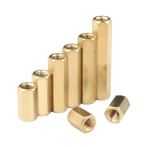 Brass M6 hollow hex standoffs with through holes, 5 pcs for PCB mounting