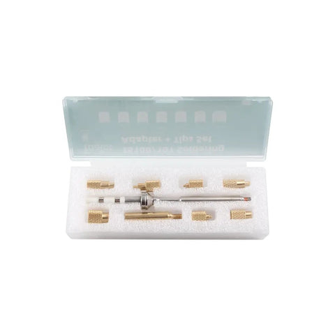 Heat Set Insert Tool Kit For 3D Printers TS101 TS100 936 Soldering Iron Adapter M2 To M8 in open box with brass knurled tips.