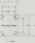 Diagram of mounting plate dimensions for Drywall Dolly Replacement TPR Wheel Casters - 2,400 Lbs Capacity, showing hole placements.