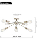 Dimensions of Ultra Sleek 8 Light Sputnik Chandelier In Brushed Nickel Semi Flush Mount Ceiling Light with E26 Bulbs