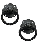 Antique Wrought Iron Cabinet Ring Drop Pulls Matte Black Finish 2 Pack for vintage wood doors, cabinets, and furniture, 2.7x2.7x1.8 inches